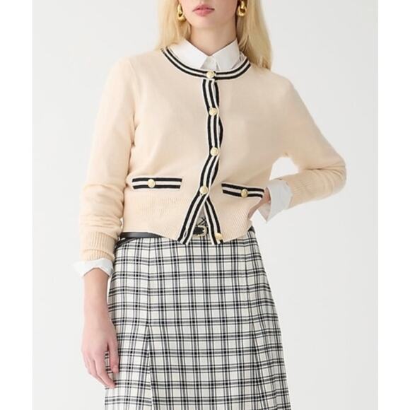 J. Crew Cashmere Sweater Lady Jacket Cardigan with Contrast Trim Sz M Cream - Picture 4 of 16